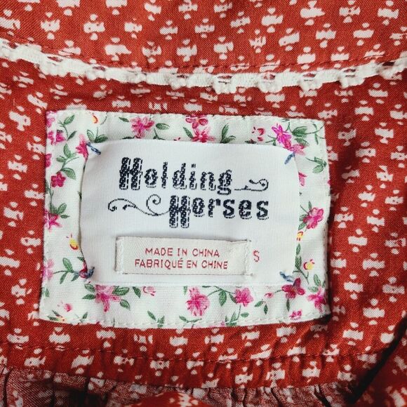 Holding Horses Anthropologie Dress S Rust Red Printed Tiered Button Front - Picture 8 of 12